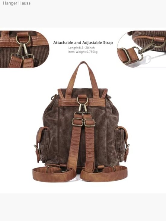 3-in-1 Corduroy Backpack Purse, Convertible Shoulder Bag, Mini Daypack main image 5